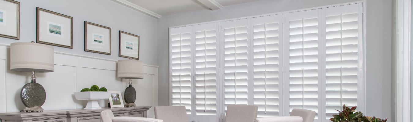 Plantation shutters in dining room